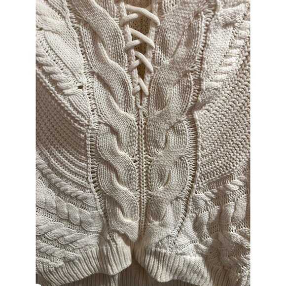 π 2/$20 πExpress Womens Cable Knit Sweater With Lace-Up Front Ivory Size S - Picture 3 of 7